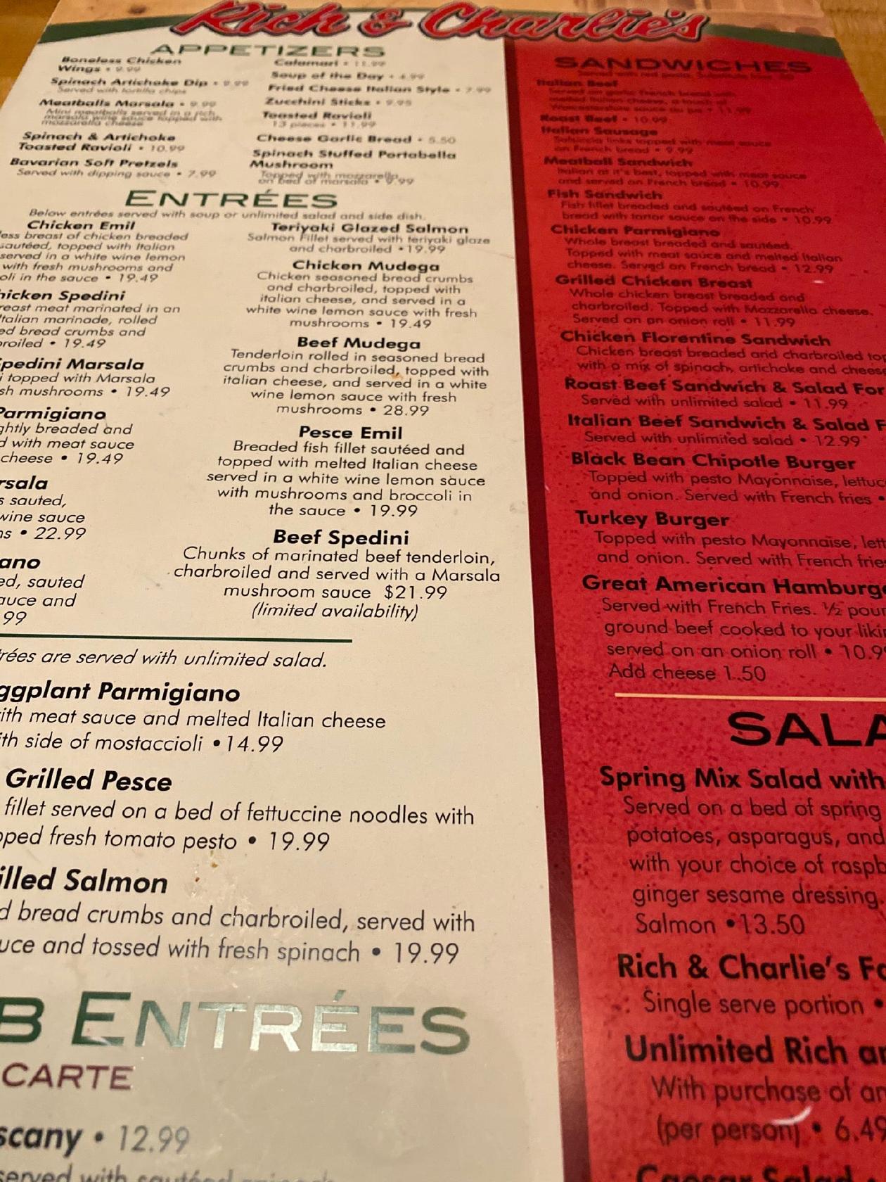 Menu at Rich & Charlie's Crestwood pizzeria, Crestwood, Watson Rd