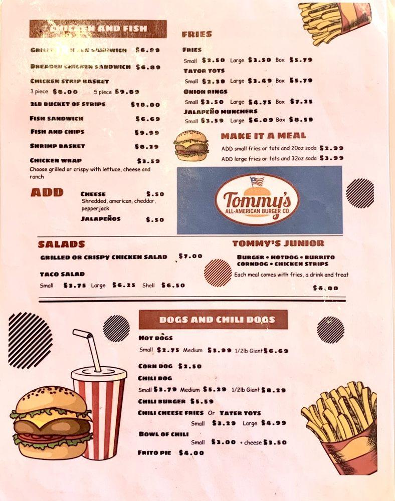 Menu at Tommy's All American Burgers fast food, Myrtle Creek