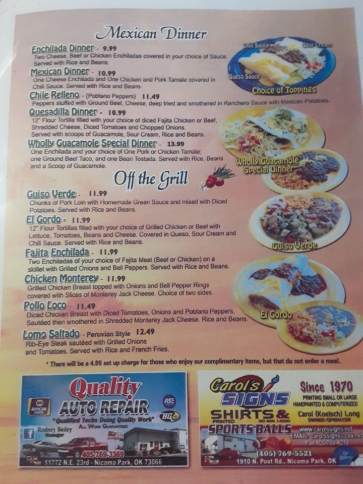 Menu at Wholly Guacamole Kitchen restaurant, Midwest City