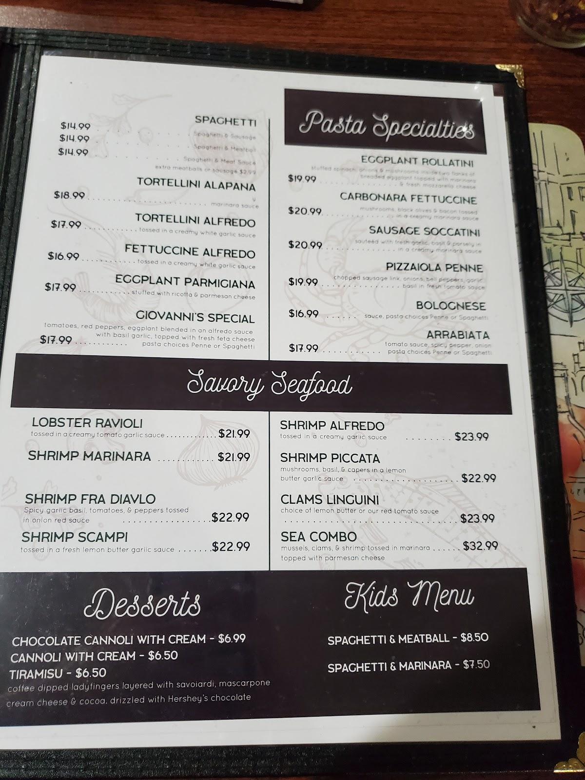 Menu at Giovanni's Family Italian Restaurant, Cincinnati