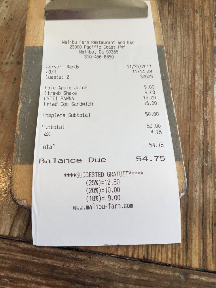 Menu at Malibu Farm Pier Cafe, Malibu