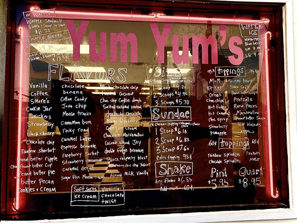 Menu at Yum Yums Ice Cream, Sea Isle City, 31 John F Kennedy Blvd