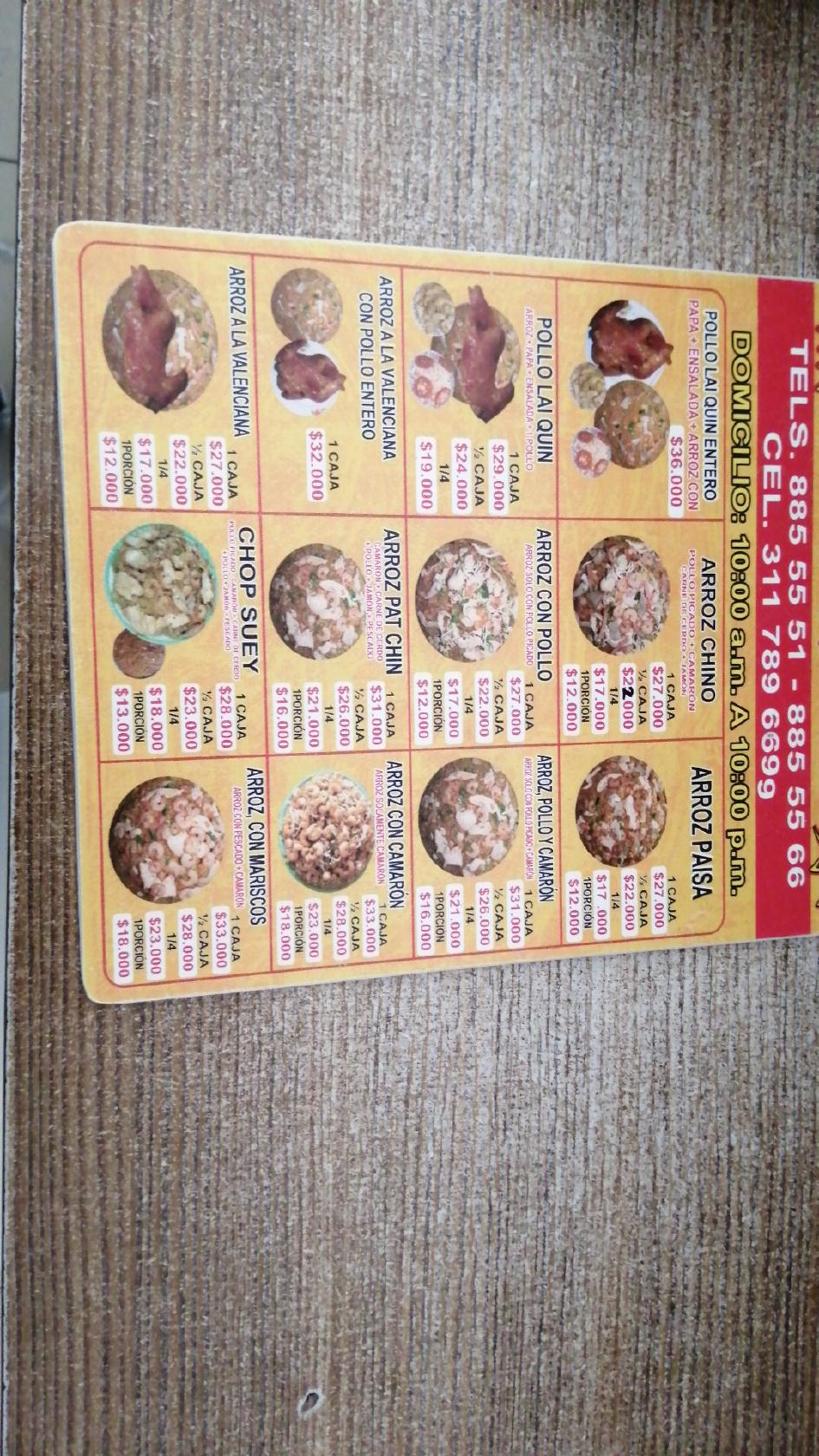 Menu at Restaurante Lai Quin, Manizales