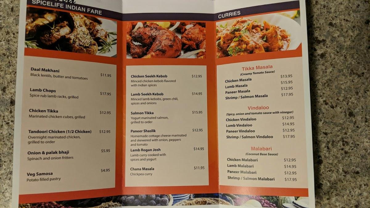 Menu at Spicelife restaurant, Gaithersburg