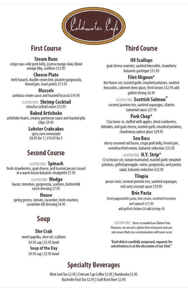 Menu at Coldwater Café restaurant, Tipp City