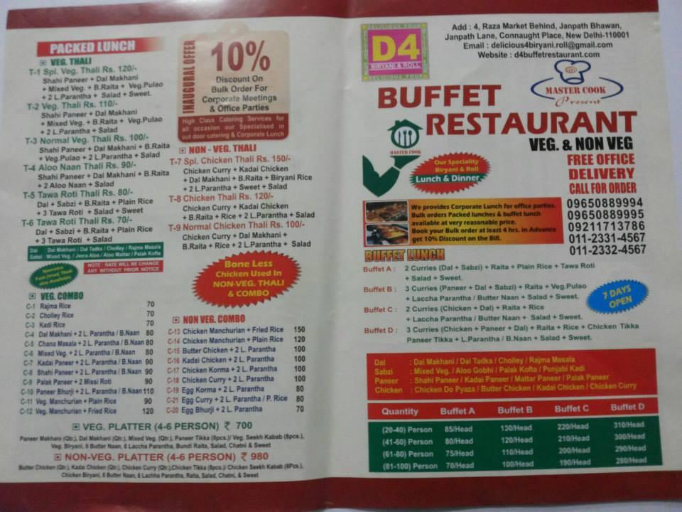Menu at D4 BIRYANI AND ROLLS, Delhi