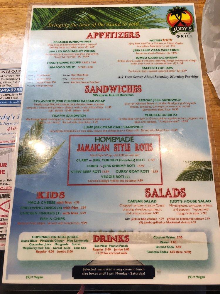 Menu at Judy's Island Grill II pub & bar, Glen Burnie, 800 Crain Hwy N