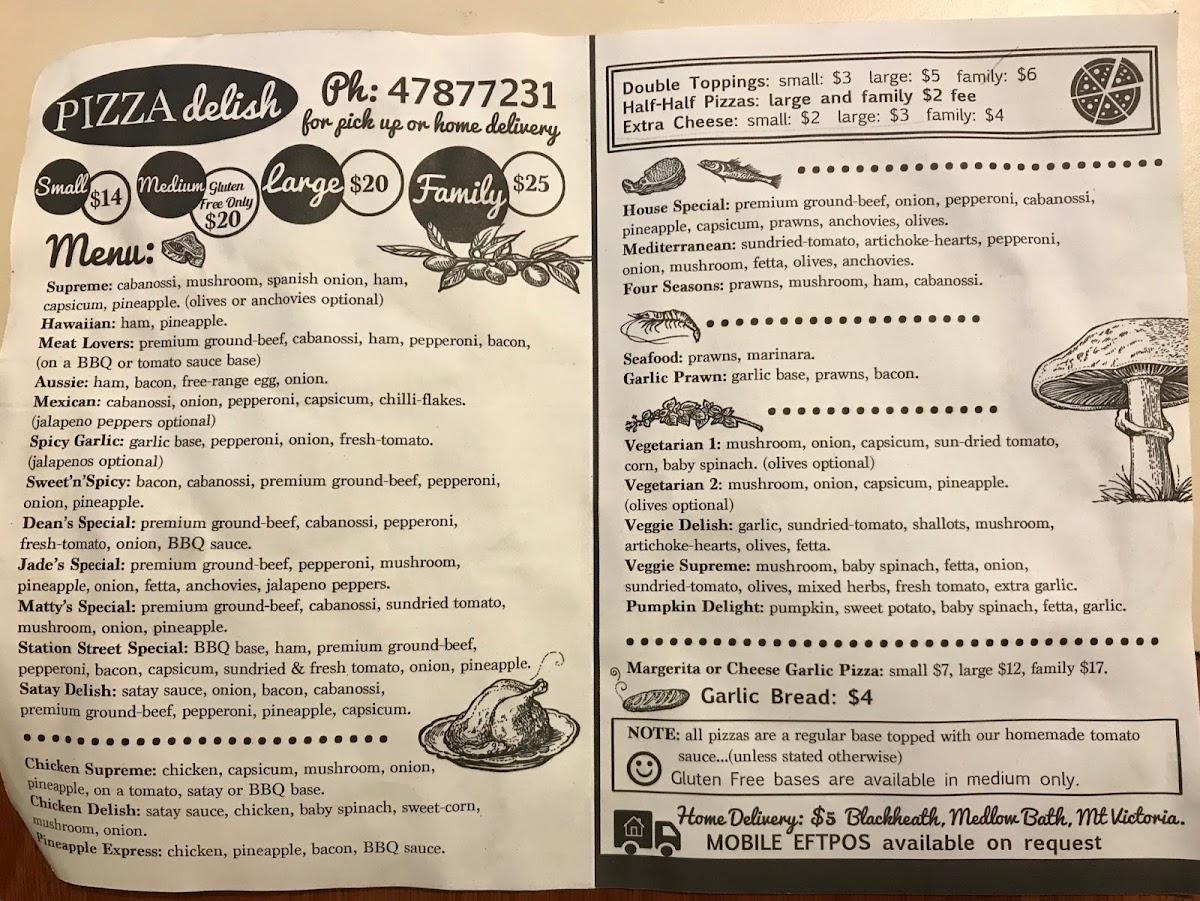 Menu at Pizza Delish pizzeria, Blackheath