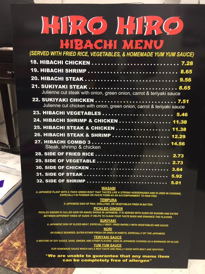 Menu at Hiro Hiro restaurant, Sallisaw
