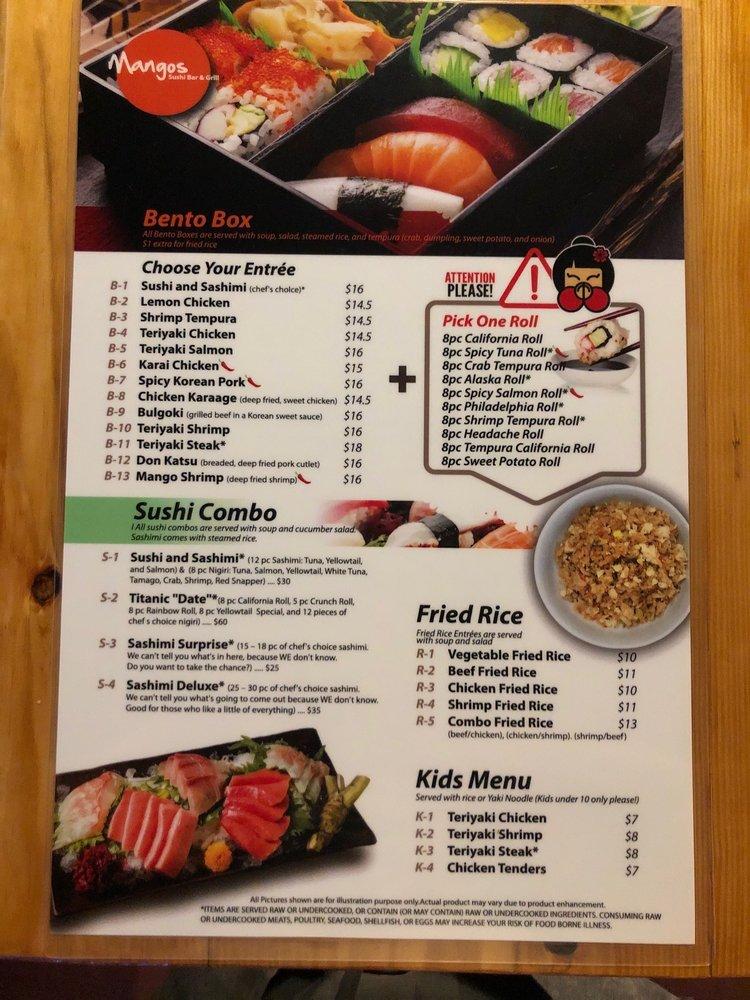 Menu at Mango's Sushi and Grill restaurant, Acworth