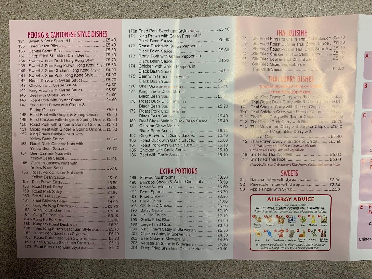 Menu at New Oriental restaurant, Southampton, 3