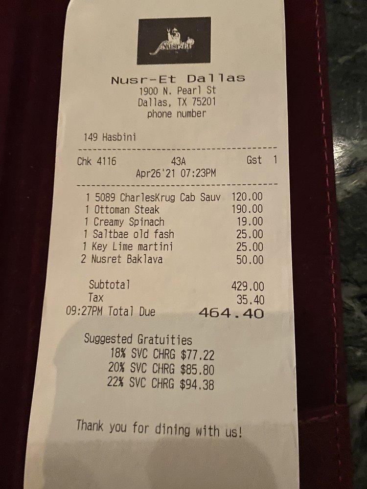 Menu at NusrEt steakhouse, Dallas