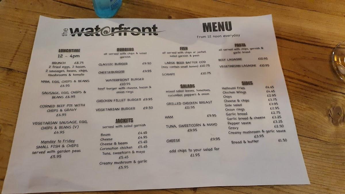 Menu at The Waterfront pub & bar, Porthcawl, 27 Esplanade