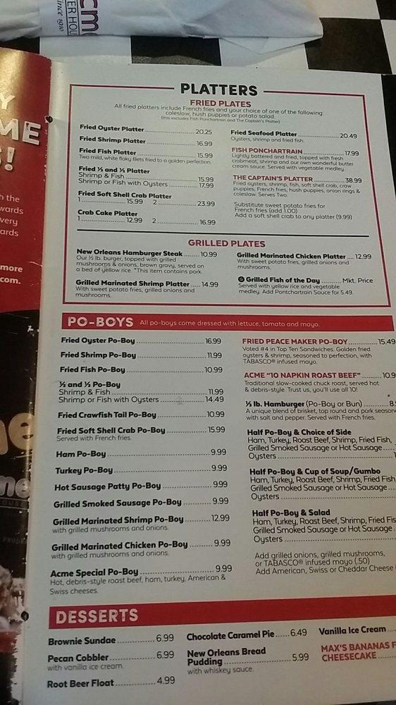 Menu at Acme Oyster House restaurant, Metairie, Veterans Blvd