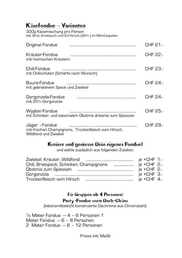 Menu di Fuchshöhli 