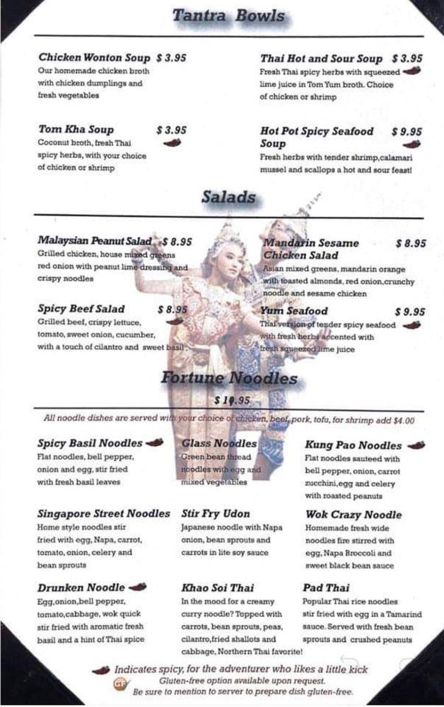 Menu at Tantra Asian Bistro restaurant, Davenport