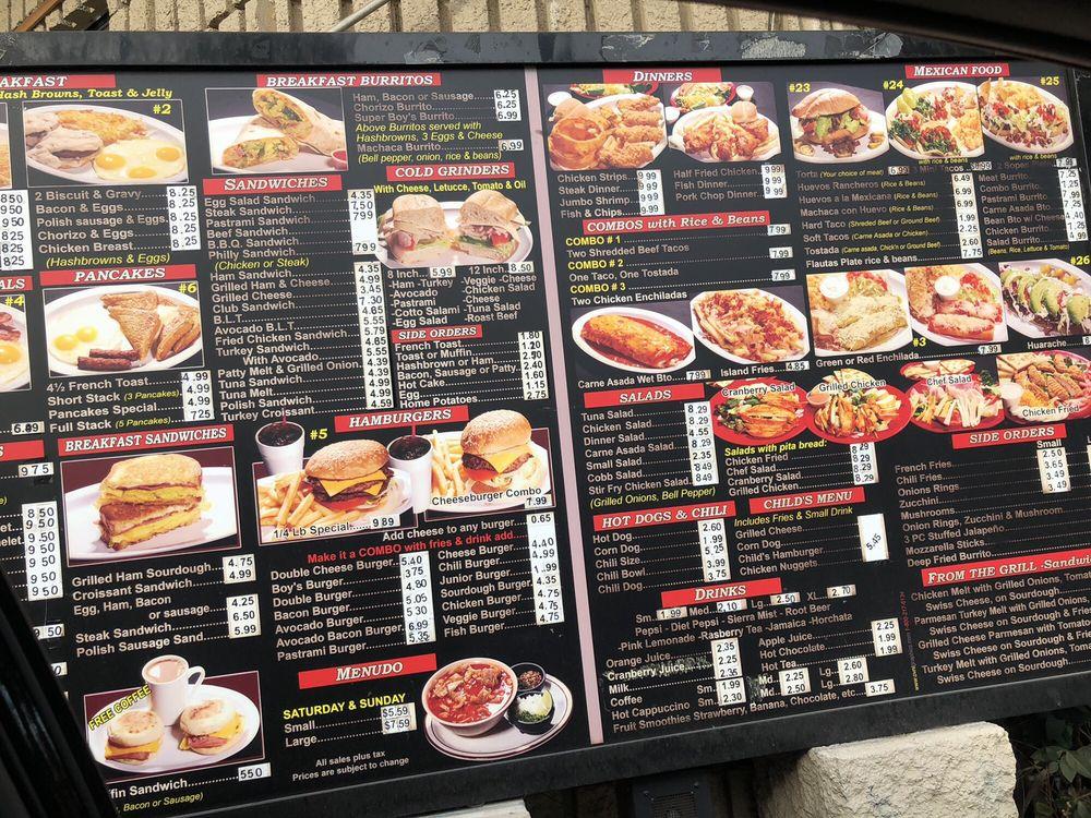 Menu at Boys Burgers fast food, Riverside