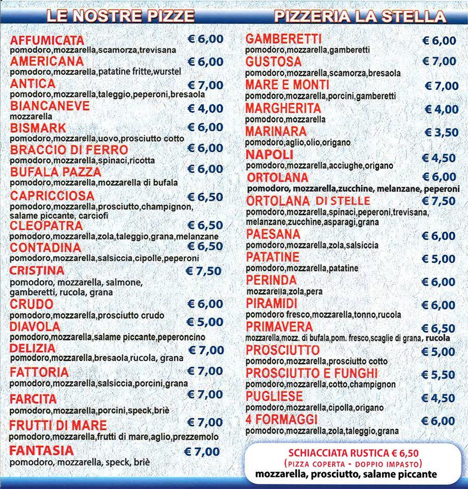 Menu da Pizzeria La Stella, Oggiono