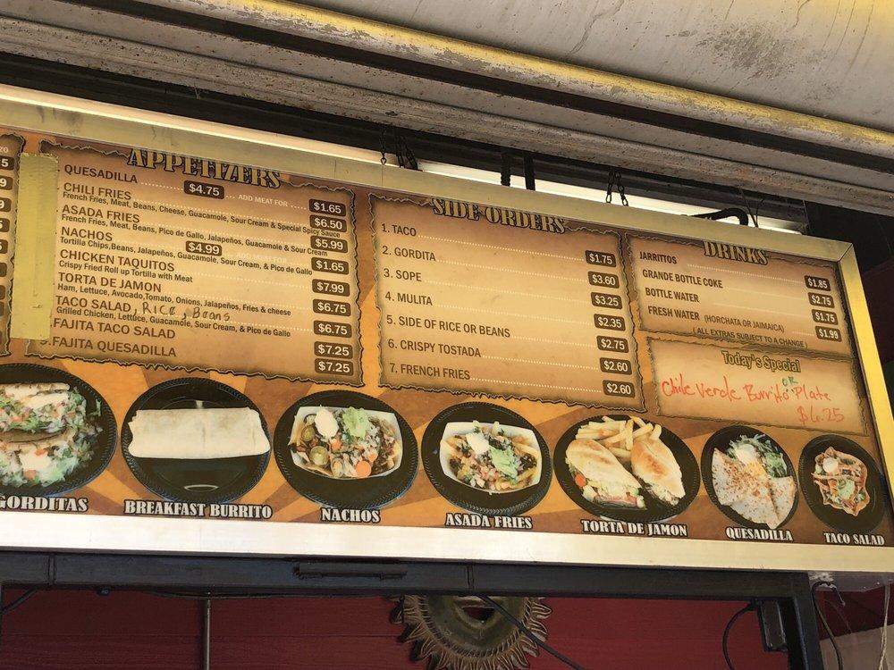 Menu at Los Tacos Locos restaurant, Vancouver