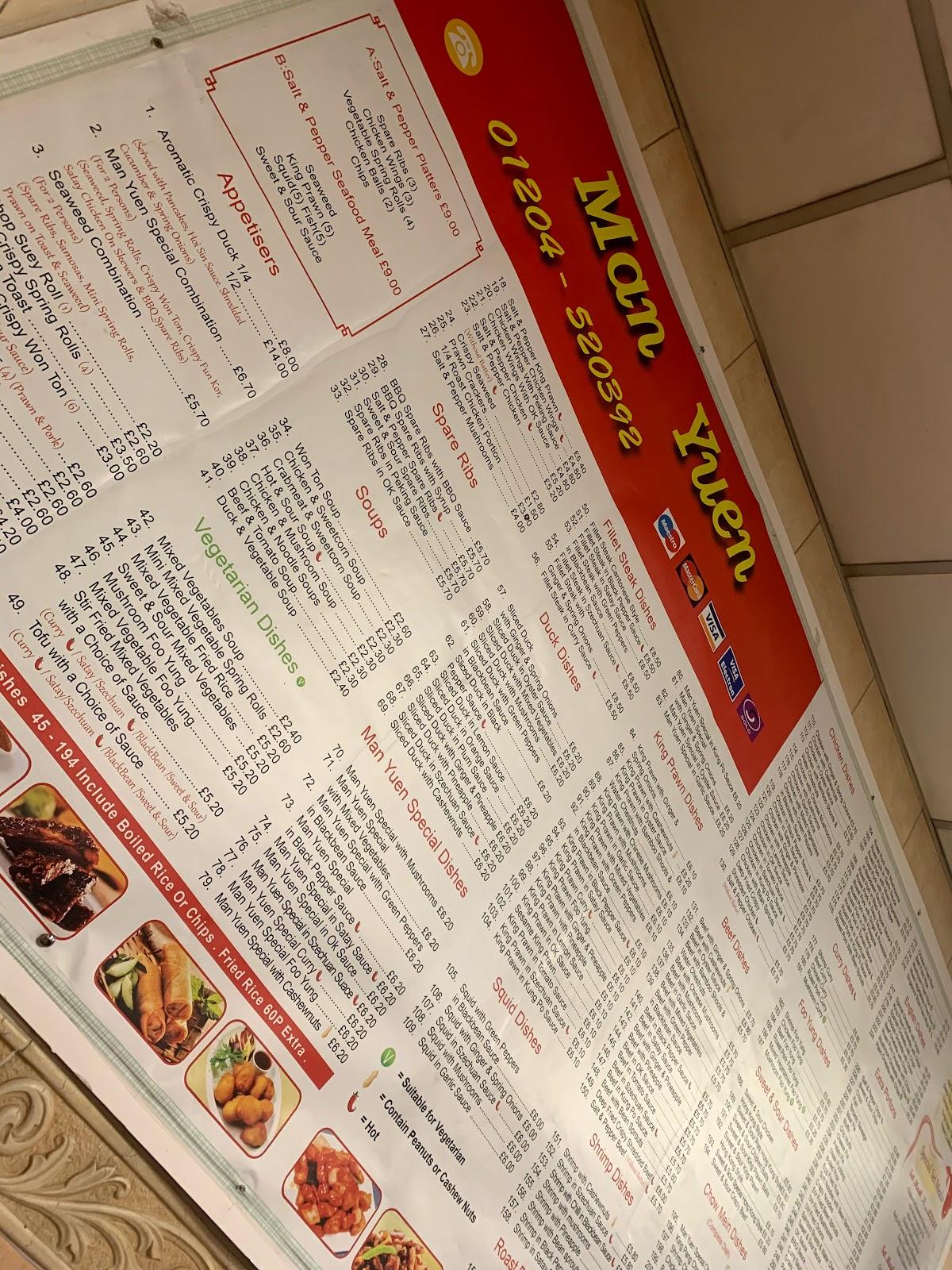 Menu at Man Yuen fast food, Bolton