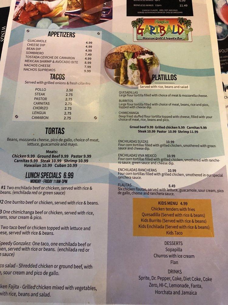 Menu at Fiesta Garibaldi Mexican Grill and Tequila Bar, Knoxville
