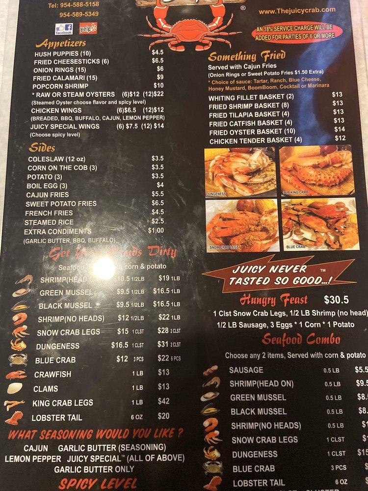 Menu at The Juicy Crab restaurant, Pembroke Pines