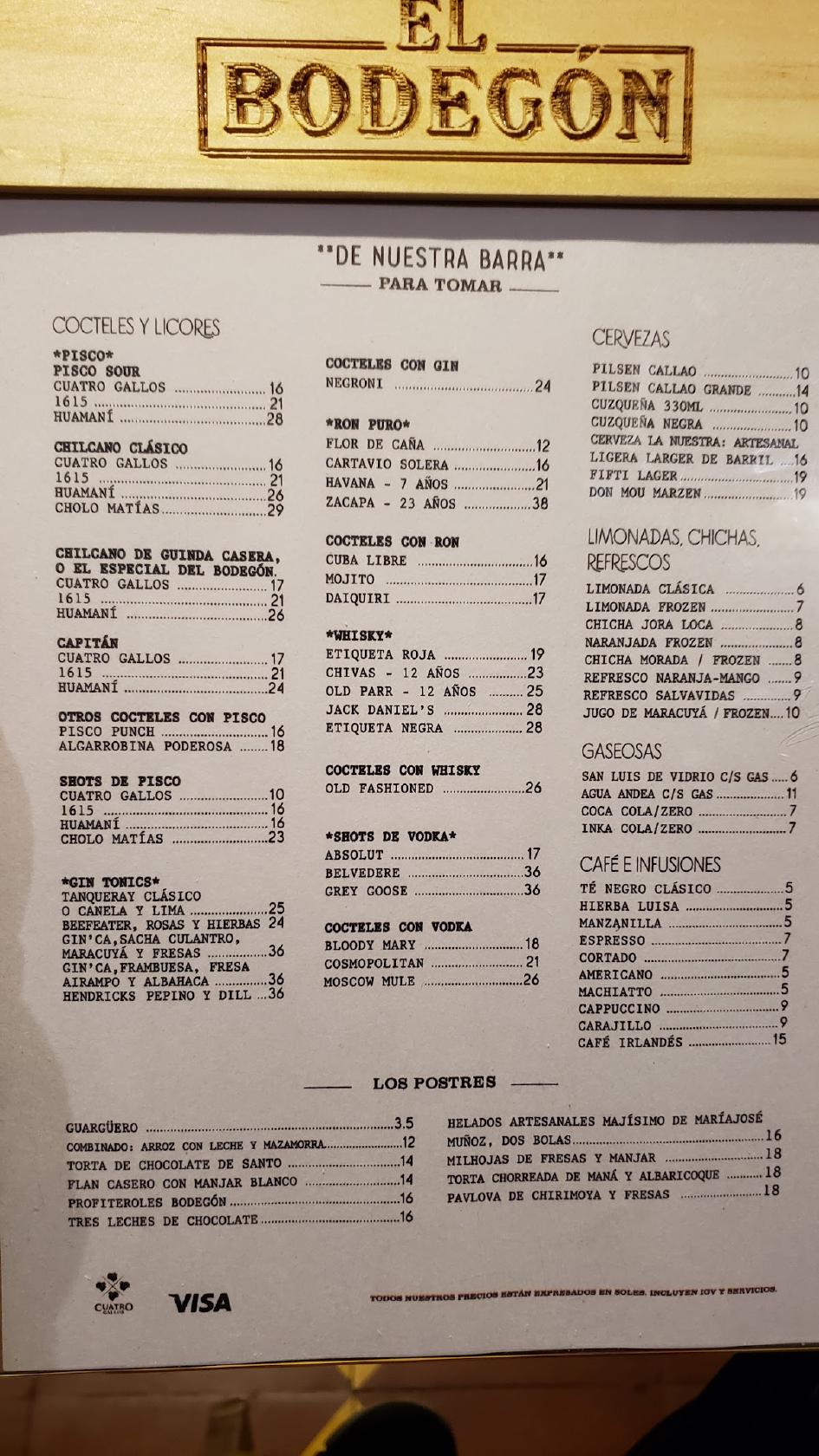 el bodegon menu