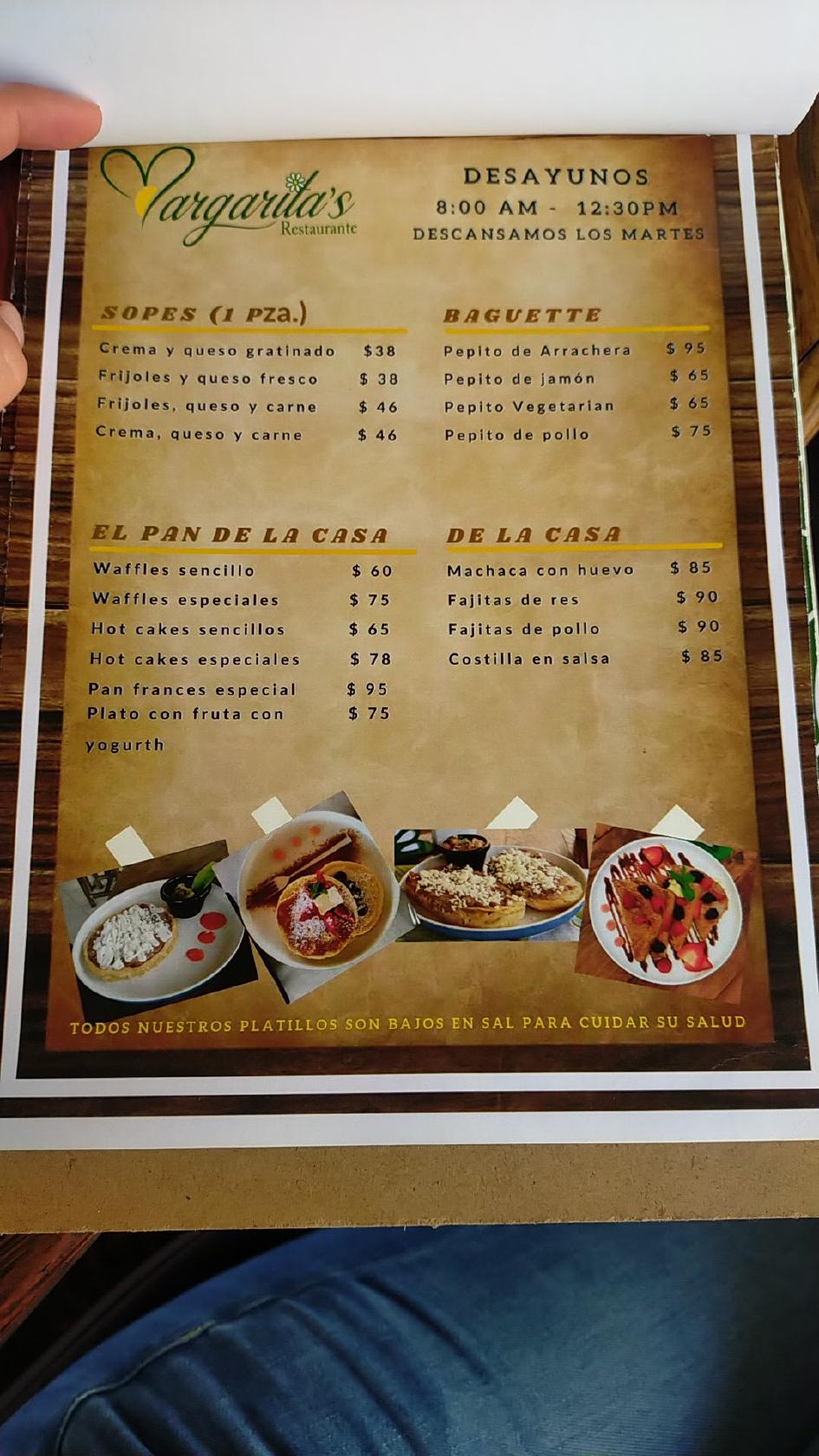 Menu at Margarita's Restaurante, Colima