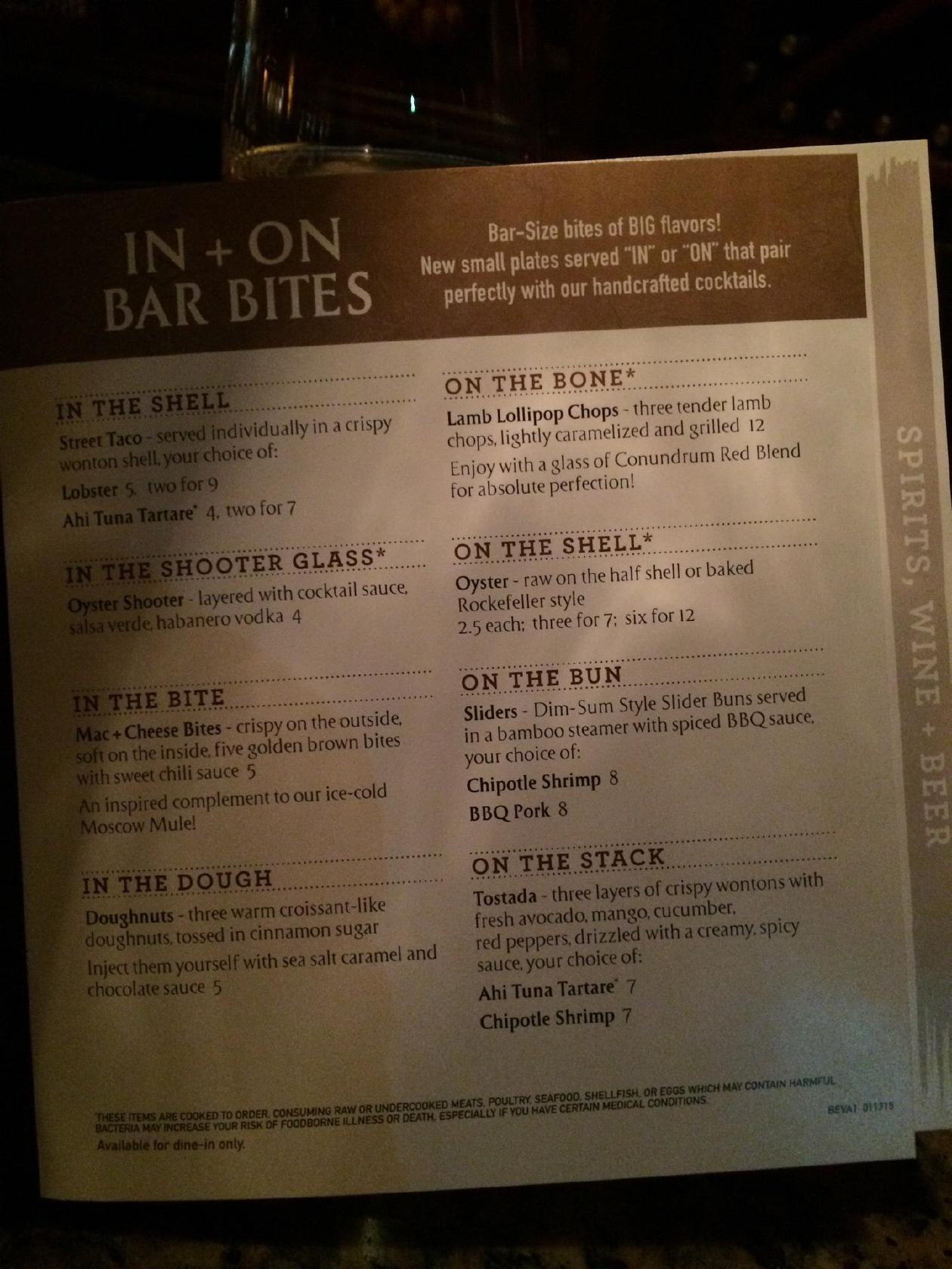 Menu at Bonefish Grill restaurant, Lakeland