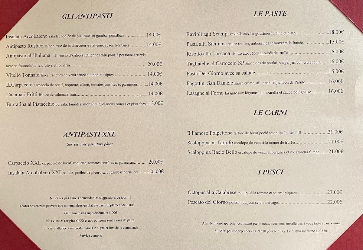 Menu au Don Camillo restaurant, Roanne