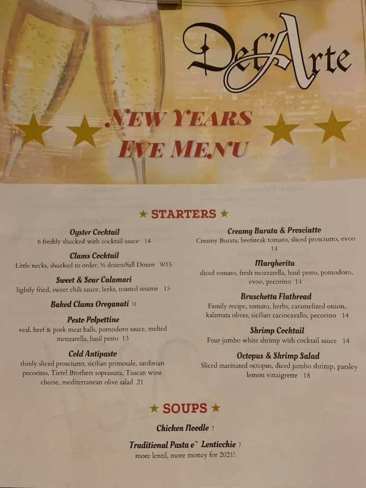 Menu at Del' Arte Restaurant, Orangeburg