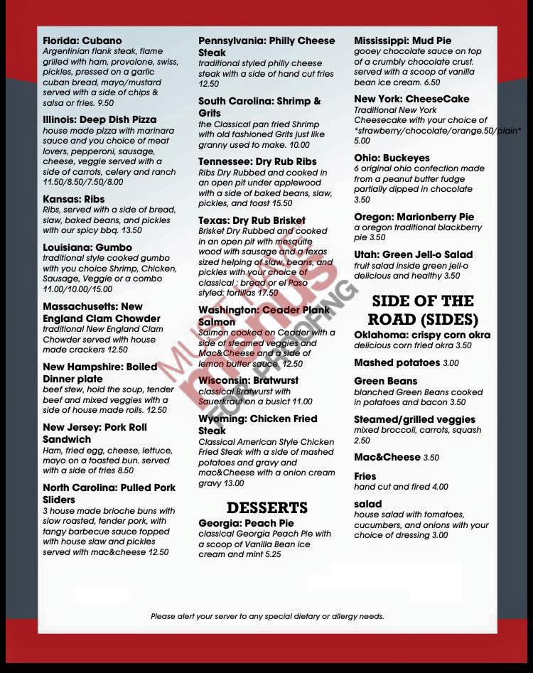 Menu at 50 Plates restaurant, USA
