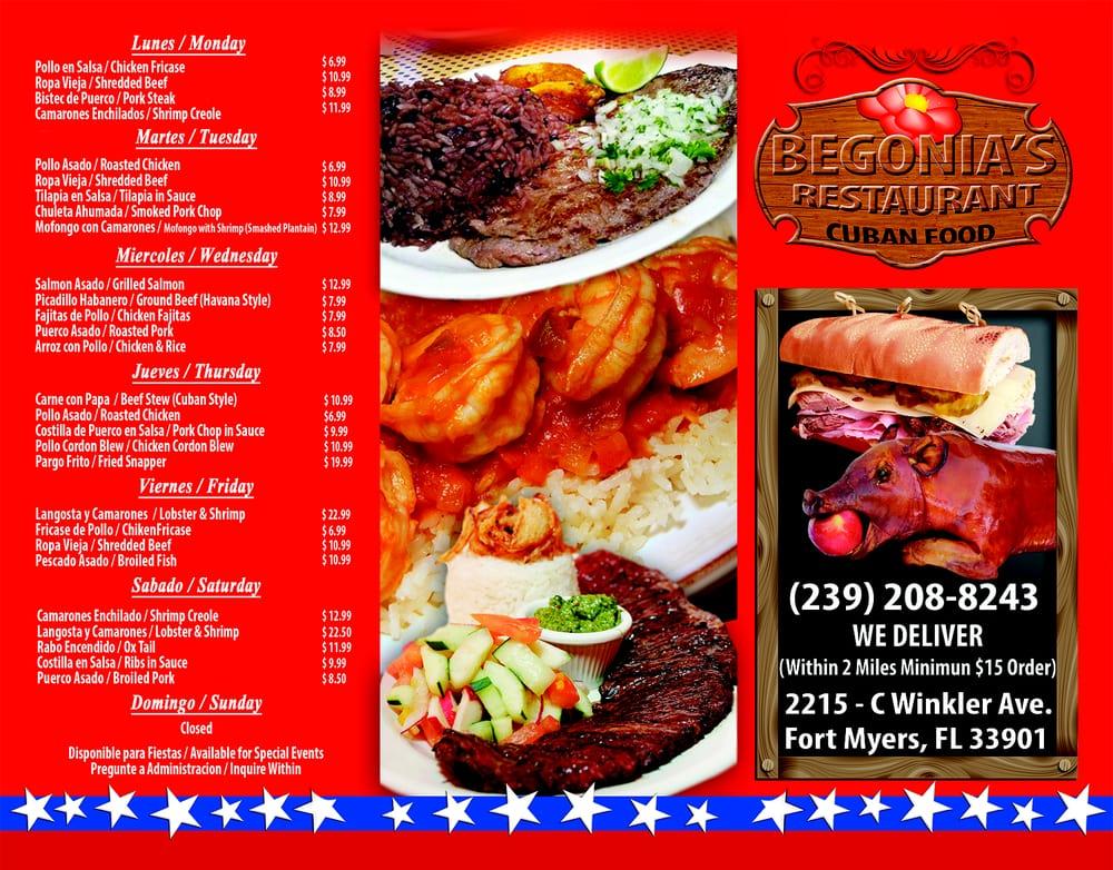 Menu at Begonia's Restaurant & Bakery, Fort Myers