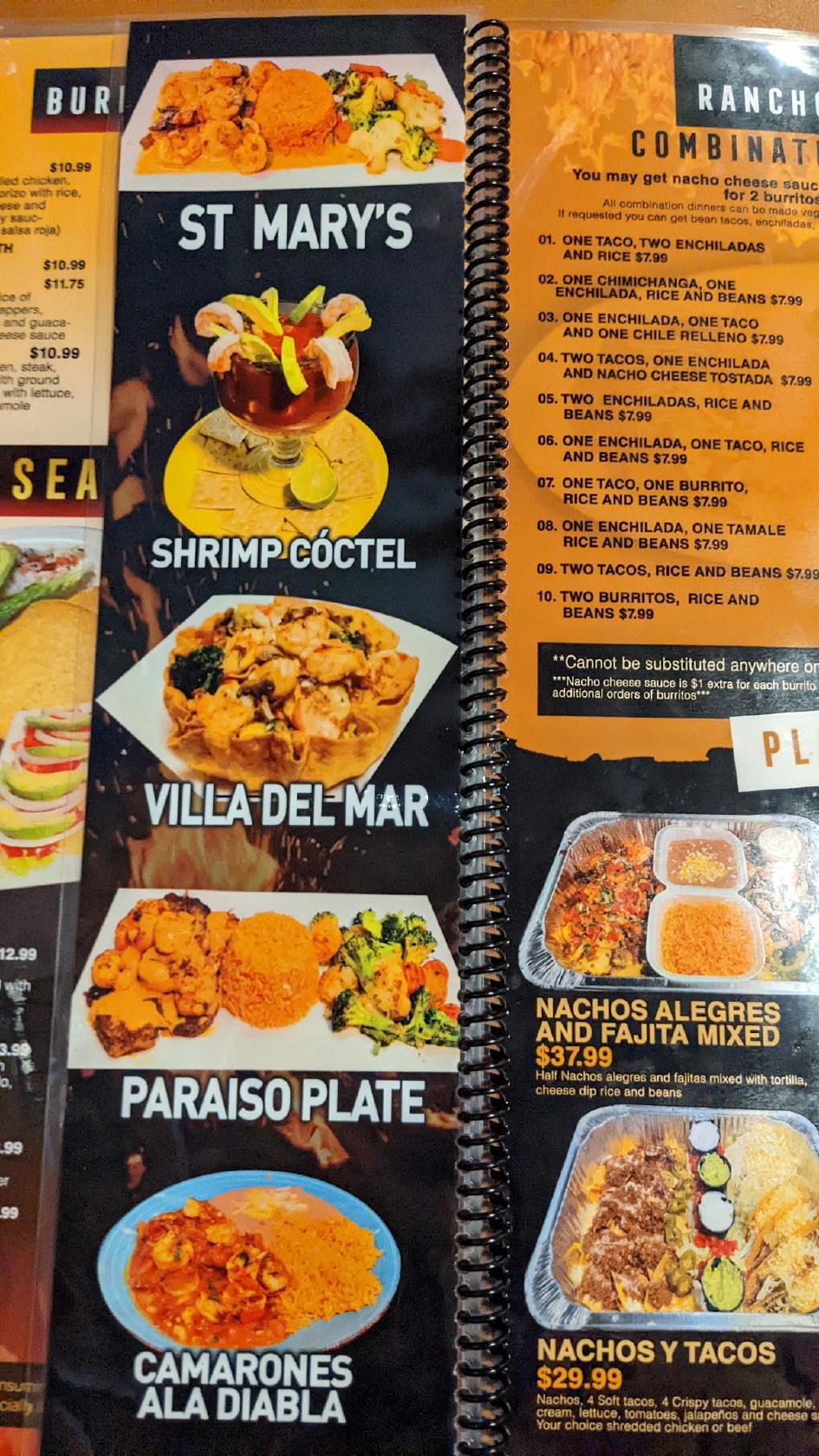 Menu at Rancho Alegre restaurant, Nashville, 100 Jefferson St