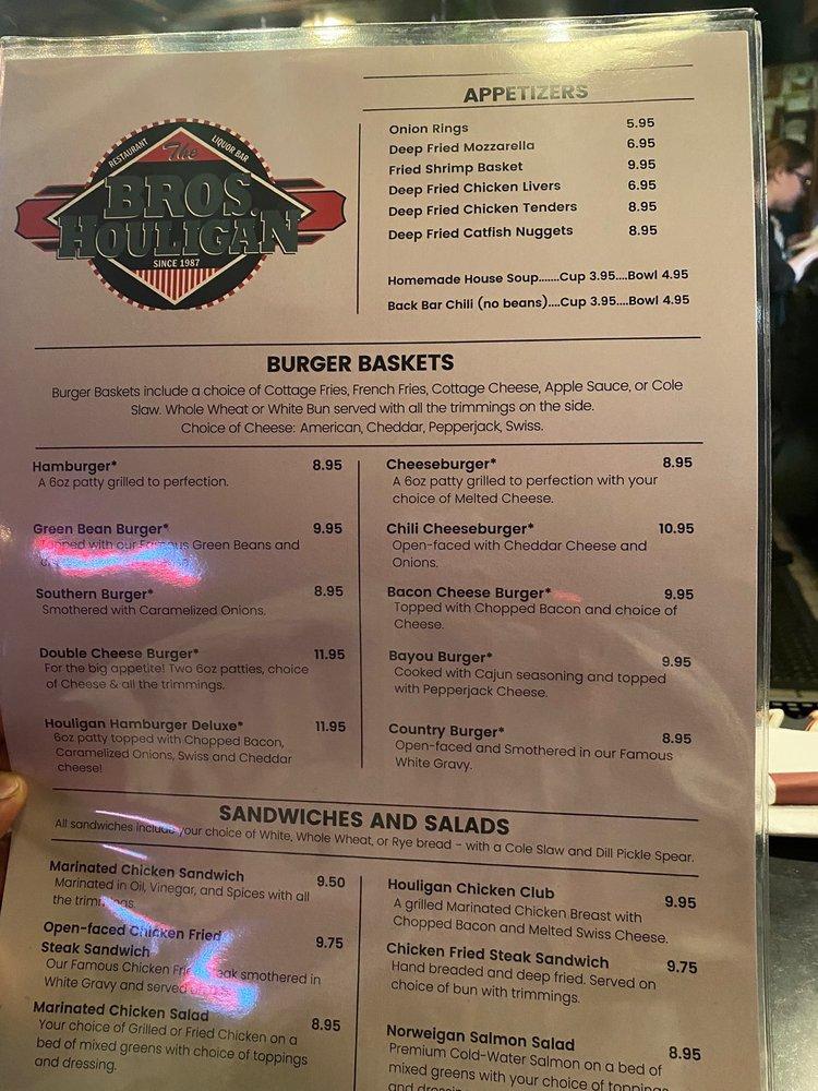 Menu at The Bros. Houligan restaurant, Tulsa, E 15th St