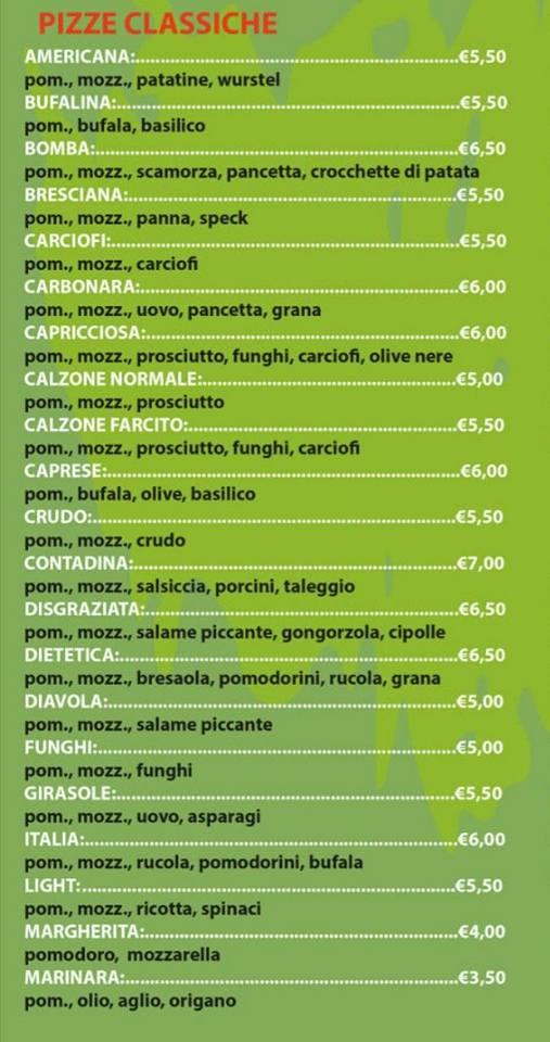 Menu da Pizzeria Pizza Italia, Paitone