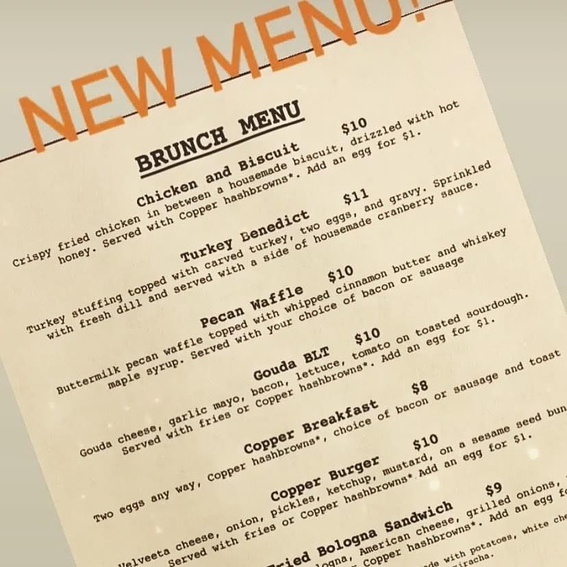 Menu at Copper Athletic Club, Marshall