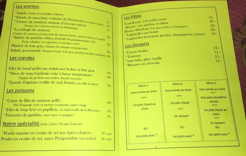 Menu di Restaurant Babylone 