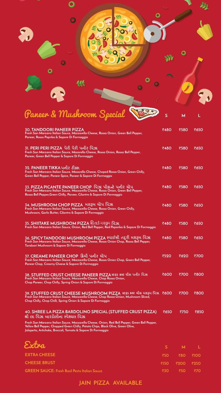 Menu at SHRI LA PIZZA BARDOLINO wood fired pizza, Bardoli