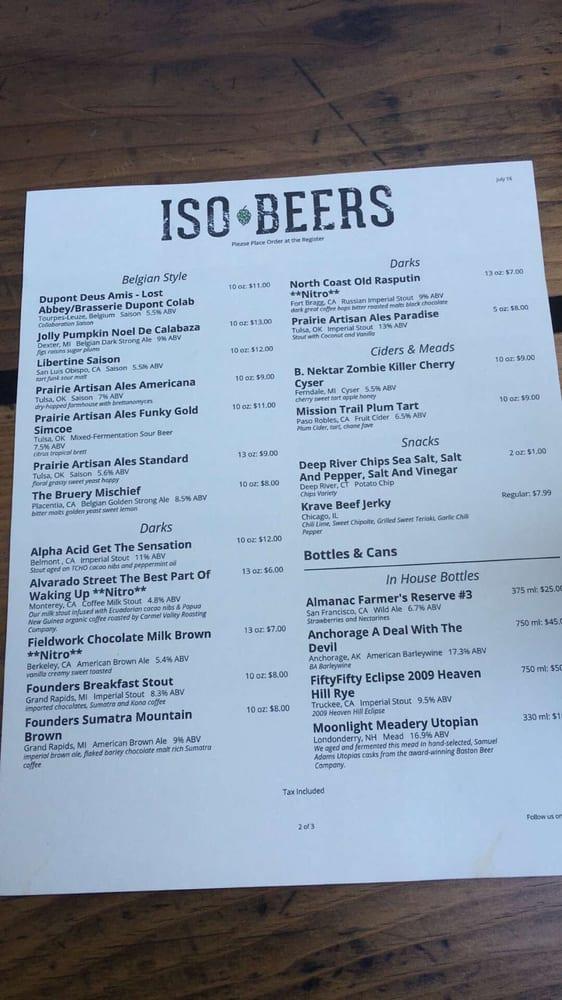 Menu at ISO Beers Beer Bar & Bottle Shop, San Jose