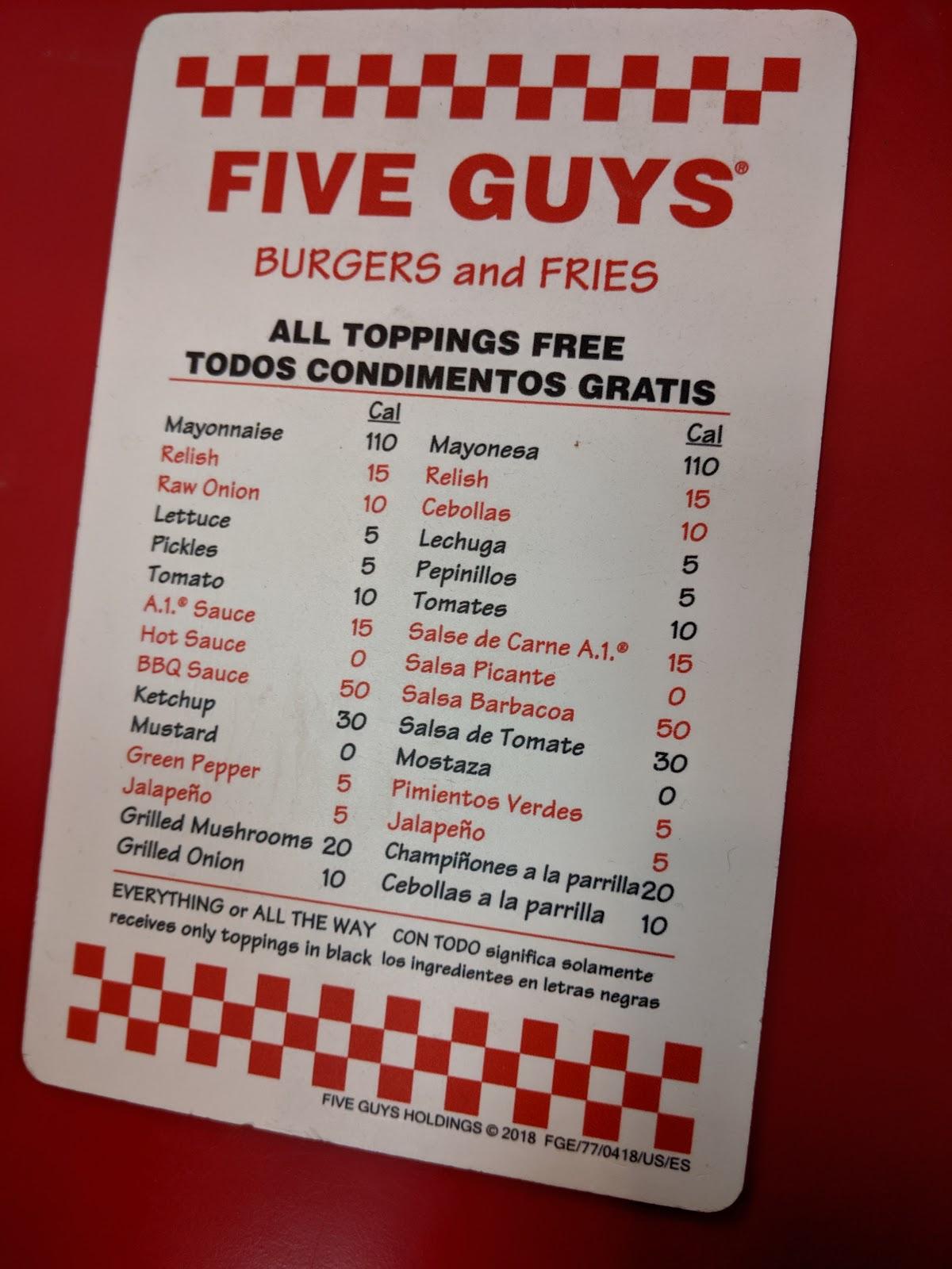 Menu At Five Guys Fast Food Winnipeg Pembina Hwy