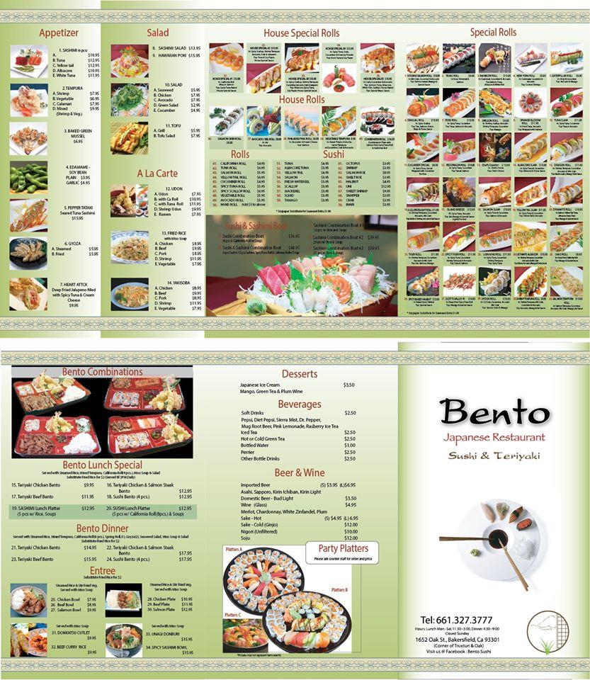 Menu at Bento Express restaurant, Bakersfield