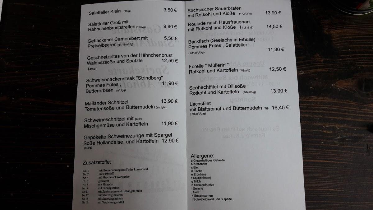 Speisekarte von Gaststätte Stadt Altenburg in Glauchau I Familie