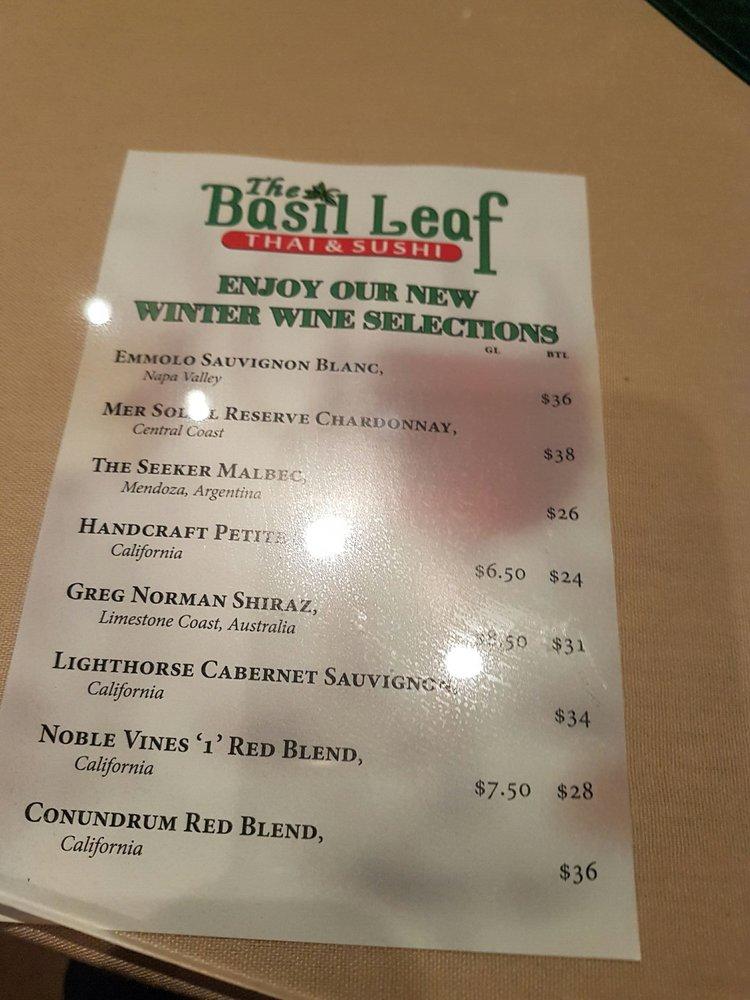 Menu at The Basil Leaf Thai Sushi Restaurant Winston Salem