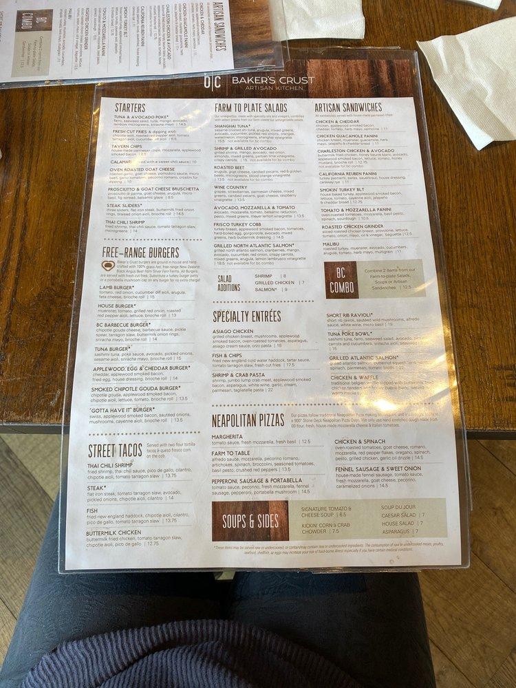 Menu at Baker's Crust Artisan Kitchen pub & bar, Ashburn