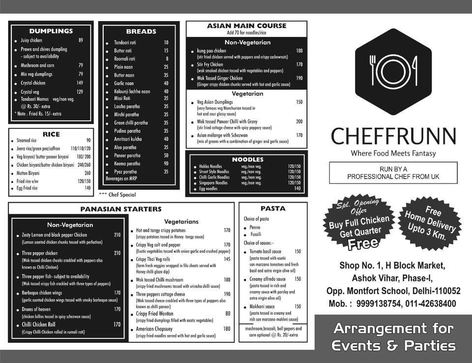 Cheffrunn menu