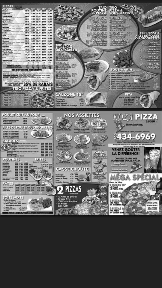Menu au Koza Pizza restaurant, Blainville