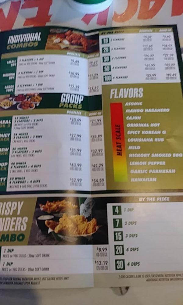 Carta del restaurante Wingstop, Tucson, W Valencia Rd Ste 500