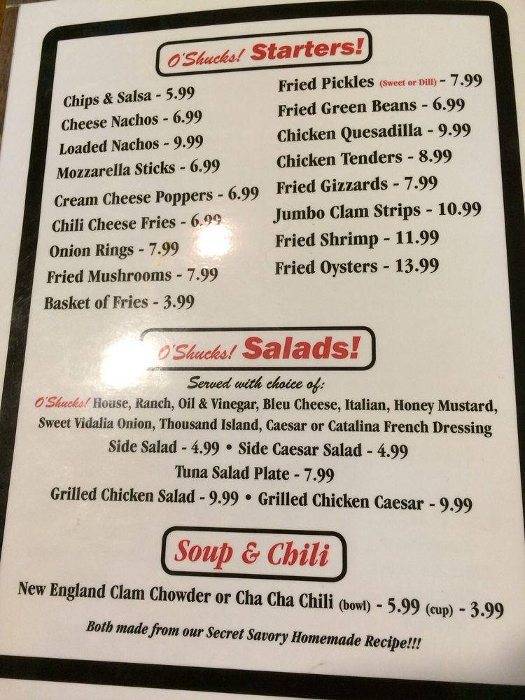Menu at O'Shucks Oyster Bar & Grill, Wildwood