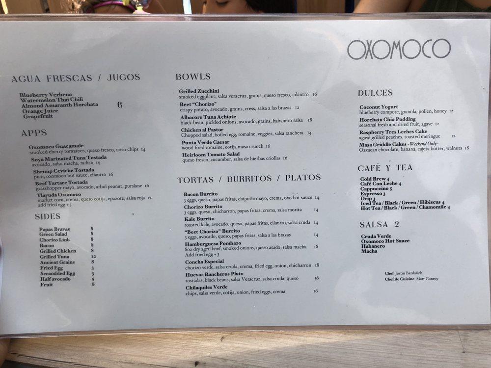 Menu At Oxomoco Restaurant New York City